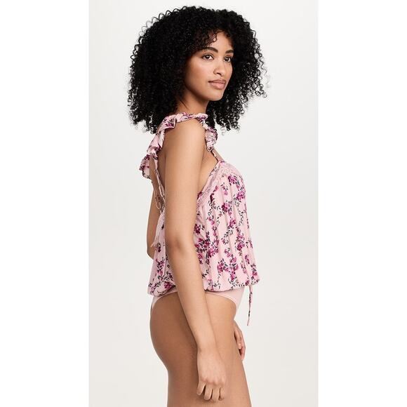 New Free People Intimately Take It Away Thong Bodysuit in Pink Combo Floral - Picture 1 of 8